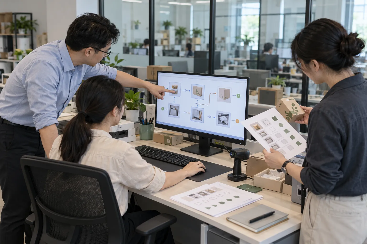 实践伙伴来到企业现场，与团队一起核对业务流程和操作成果
